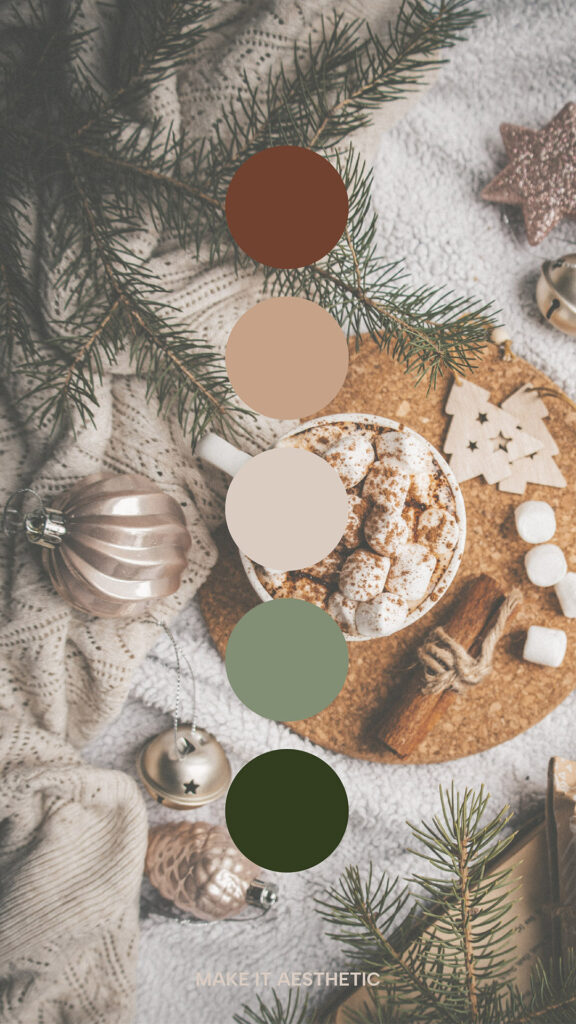 Christmas hygge aesthetic, marshmallow and cinnamon color scheme.