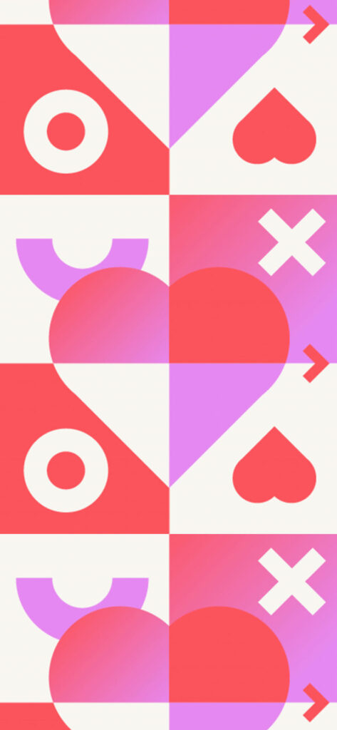 A colorful abstract image featuring geometric shapes and symbols, including hearts, circles, and plus signs, arranged in a visually engaging pattern.