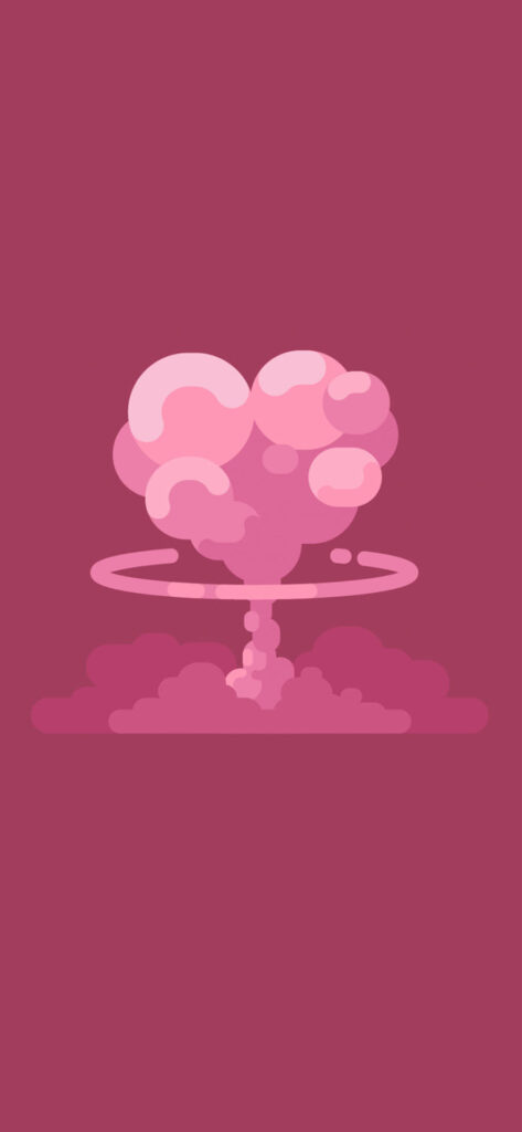 A digital illustration of a pink cloud-like heart shape floating above a reflective surface against a deep pink background.